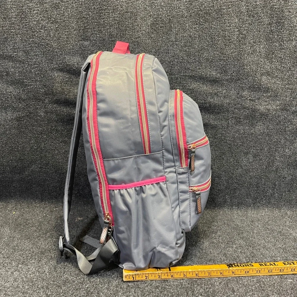 Walgreens CNDG-0131‎ Grey Pink Nylon Multi-Pocket Rose Gold Zippers Backpack